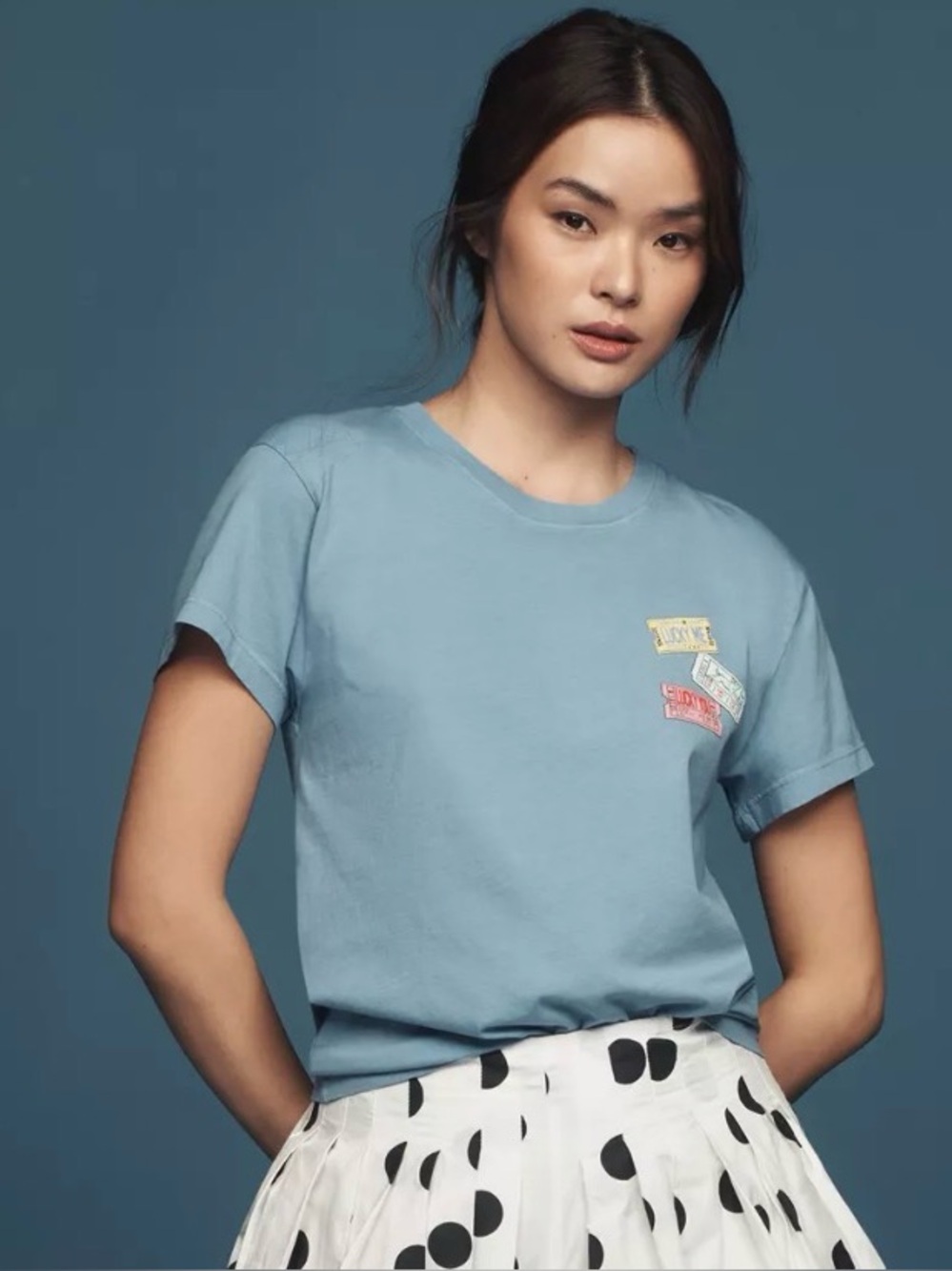 LET LUV for Anthropologie Light Blue Crewneck Tee